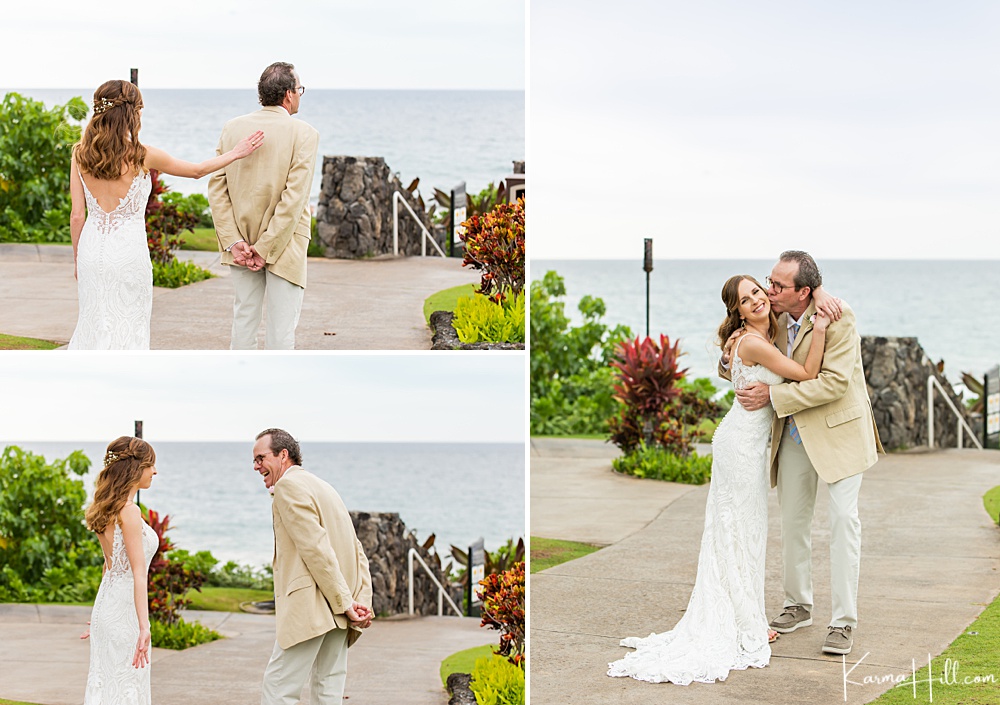 father and daughter - wedding day - maui beach ceremony  
