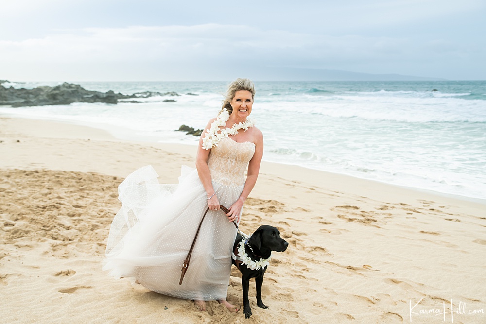 best maui wedding packages - bride with dog