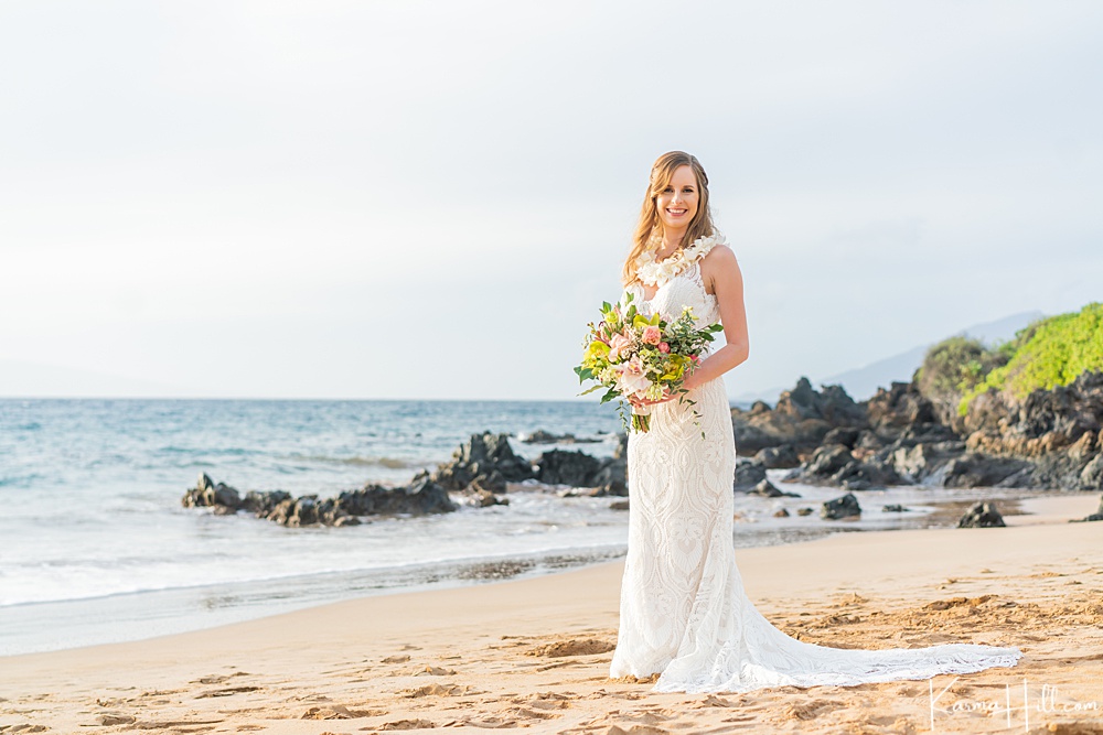 Wedding photography in Maui - bride on beach 