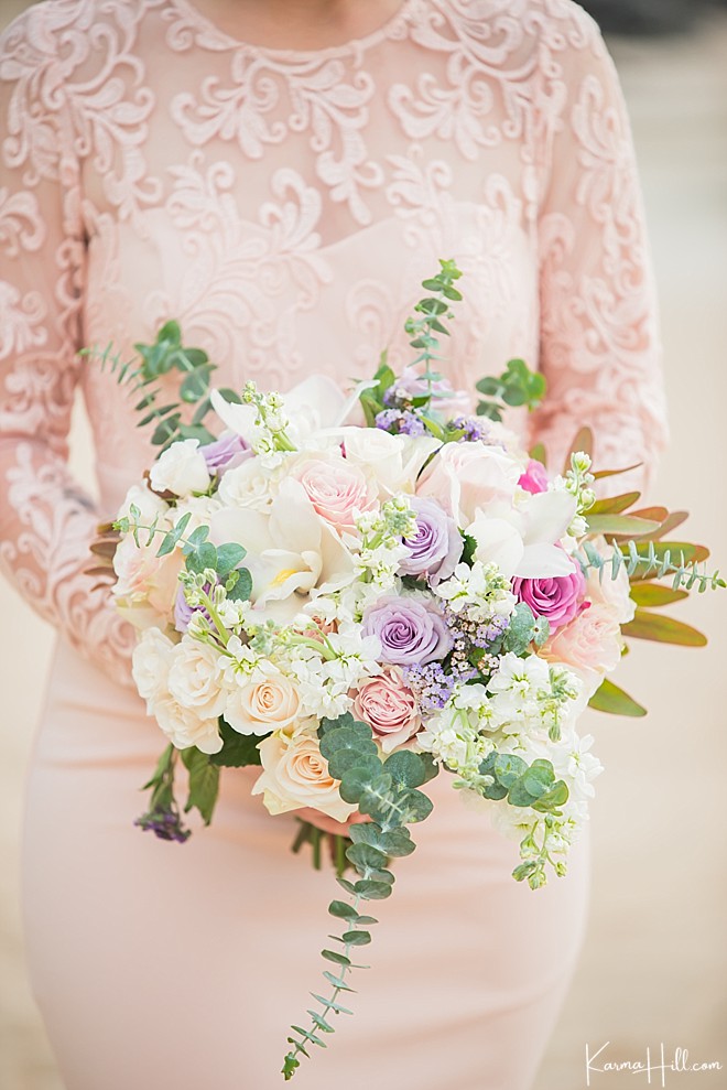 bridal bouquet with roses and eucalyptus 