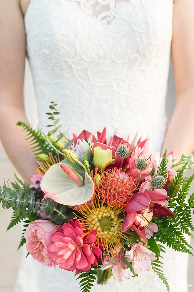 authentic hawaiian bridal bouquet with anthurium ginger and ferns 