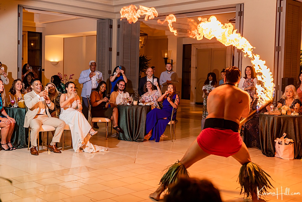 fire dancer at a Maui wedding 