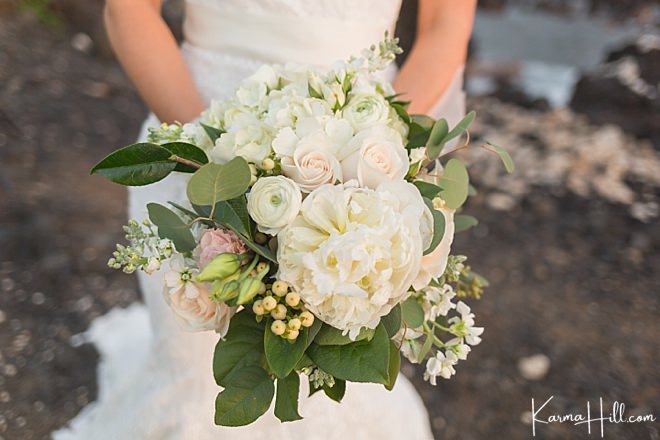 beach bouquet with eucalyptus and white peonies 