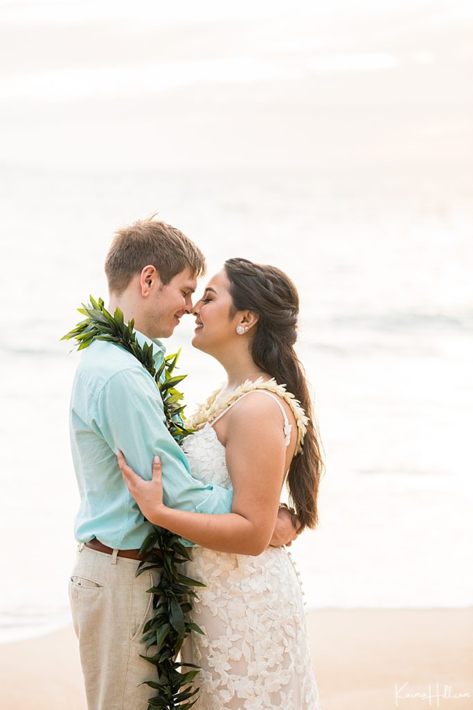 cute bride and groom in Maui