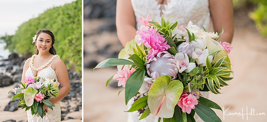 Hawaii bride and bouquet