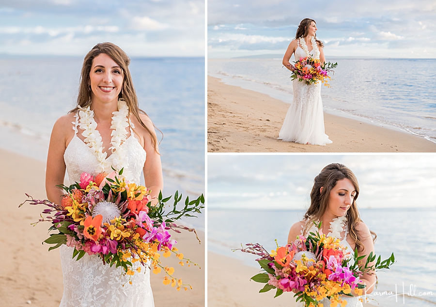 Maui elopement bouquet and bride