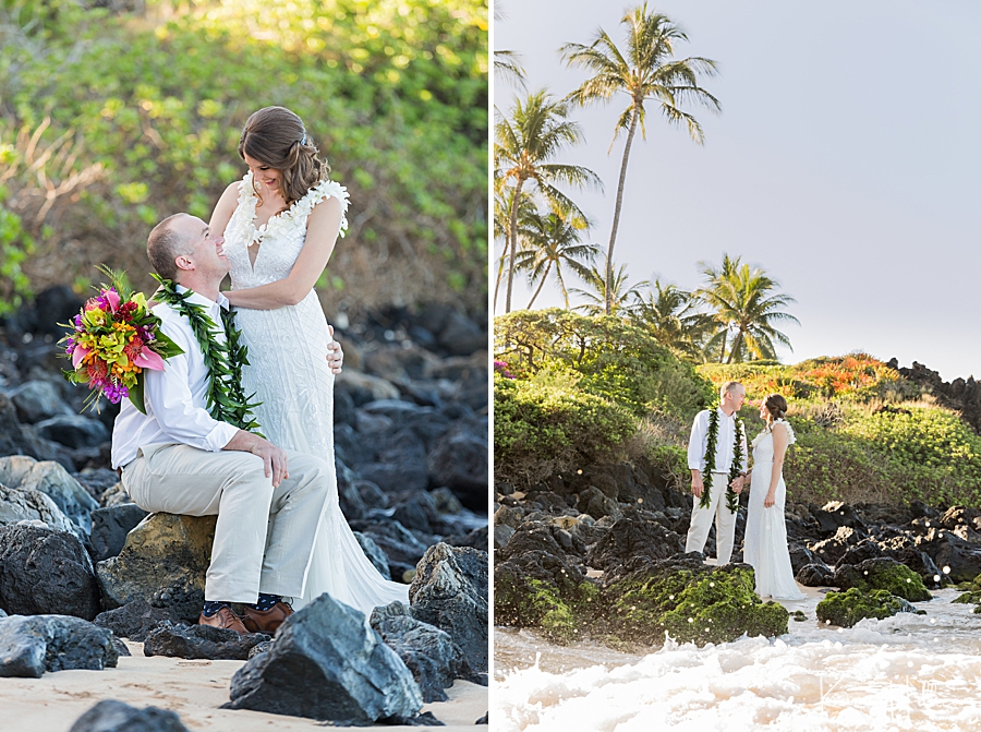 hawaii bride and groom at the beach