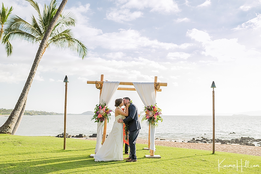 Five Palms Maui Venue wedding first kiss