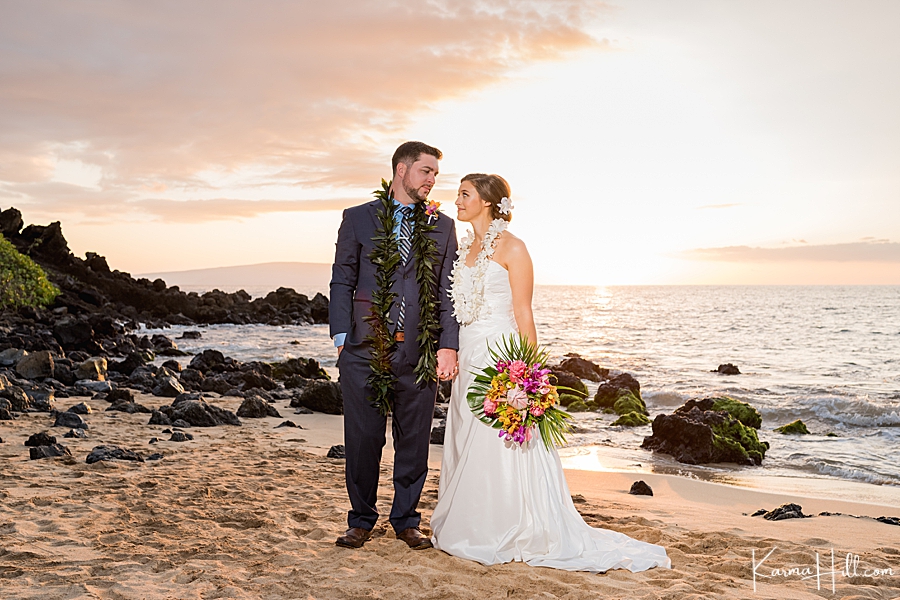 Polo Beach wedding at sunset in Maui