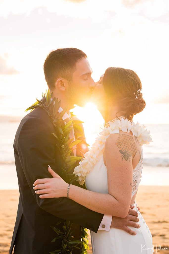 maui bride and groom at sunset