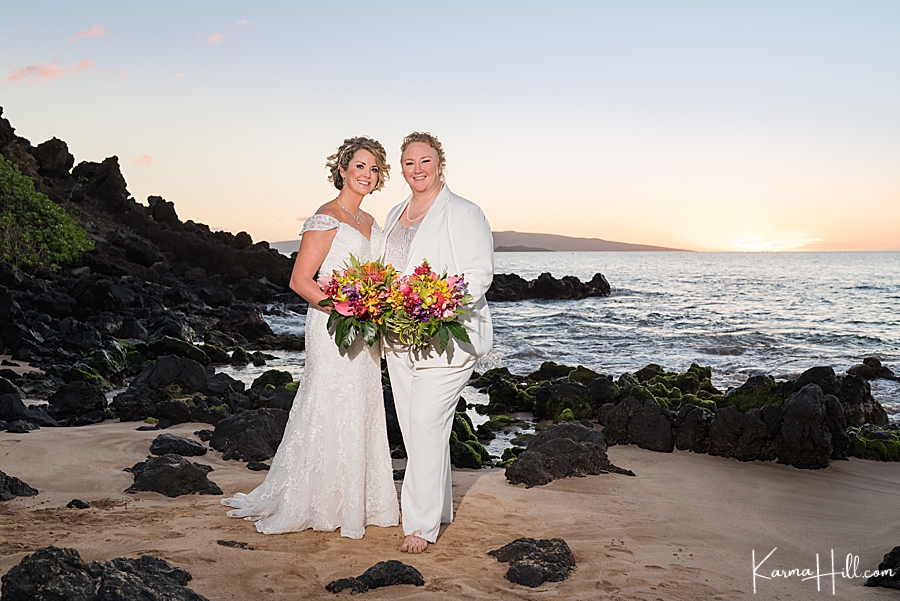 same sex marriage at sunset in Maui, HI
