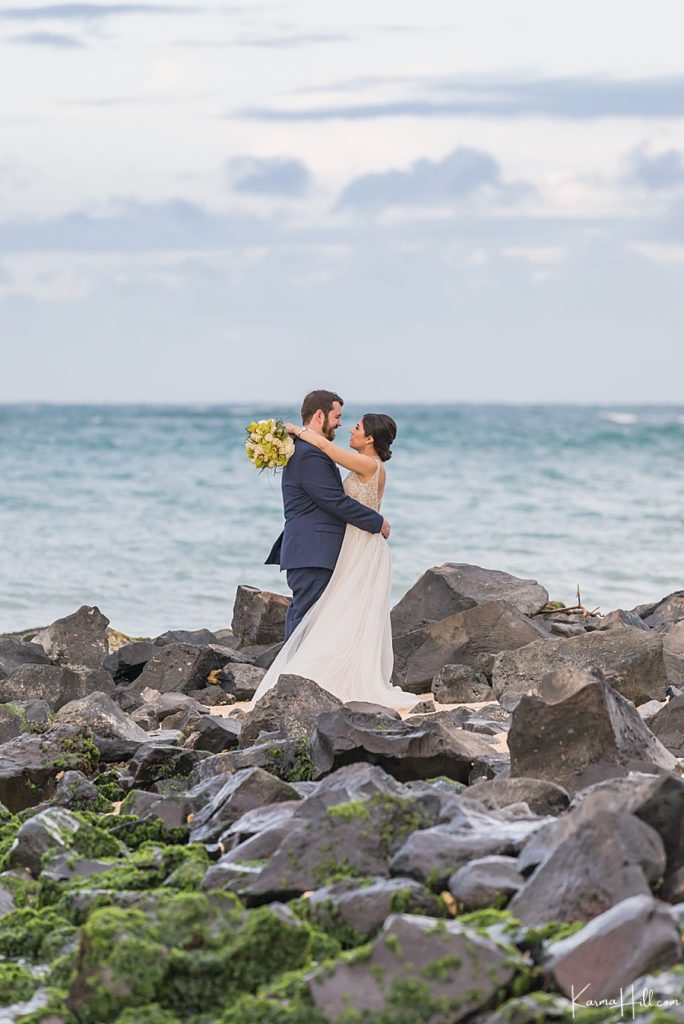 bride and groom elopement - scenic shot on the beach