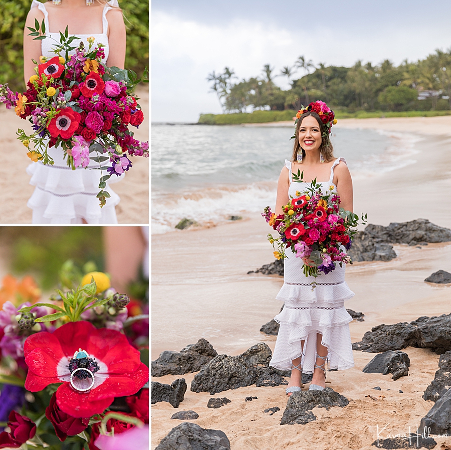 spectacular oversized red peony bouquet with matching flower crown for a beach wedding 
