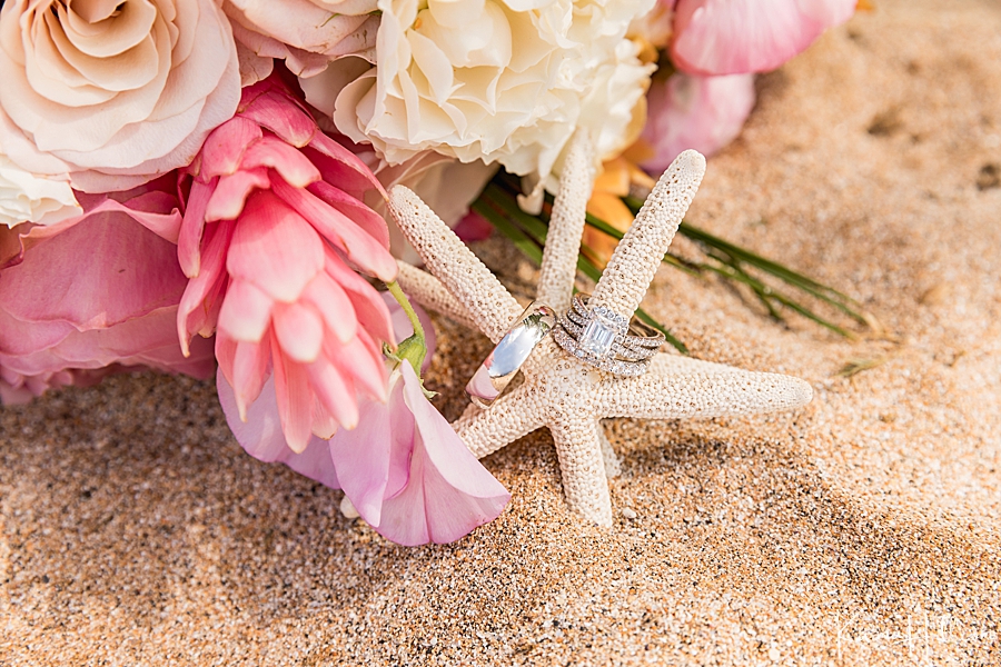 starfish with wedding rings on maui beach 