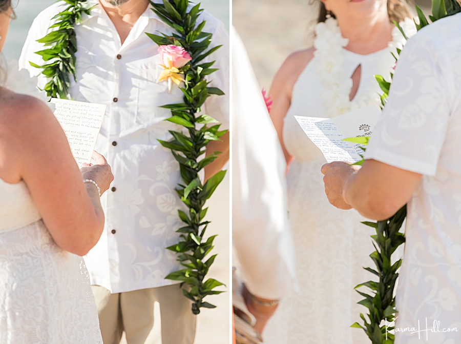 bride and groom exchange vows on the beach 