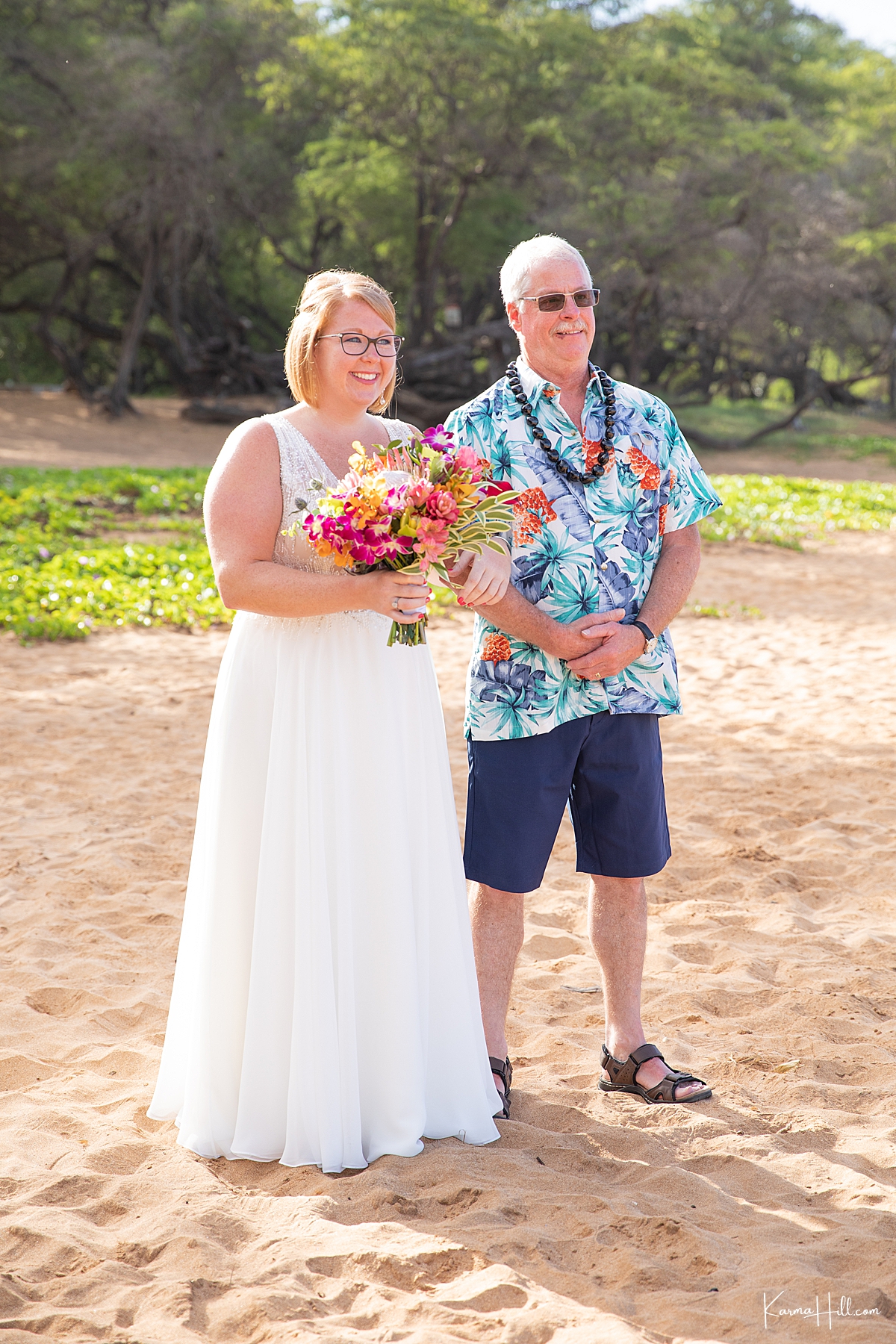 real bride with father on maui beach 