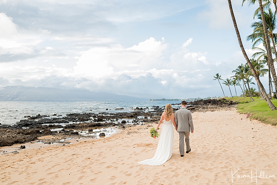 bride and groom on maui 5 palms beach 