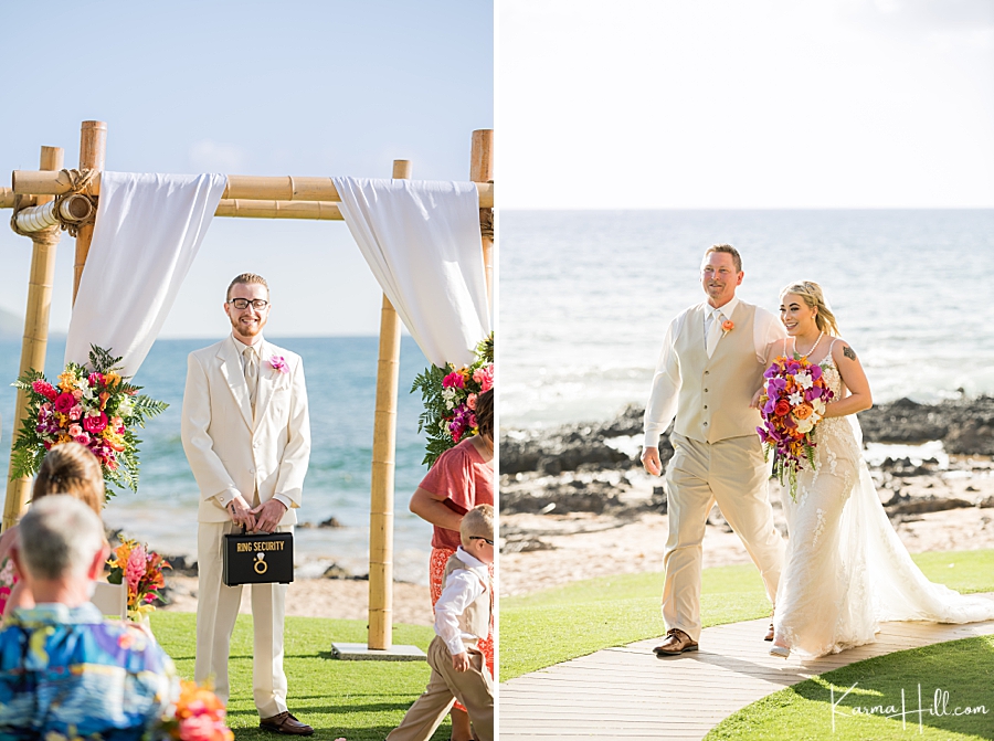 bride walks down the aisle for her venue wedding in hawaii 