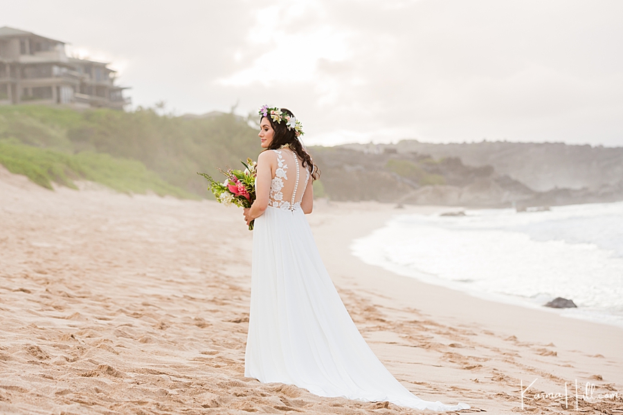 sheer illusion back bridal dress for maui beach wedding 