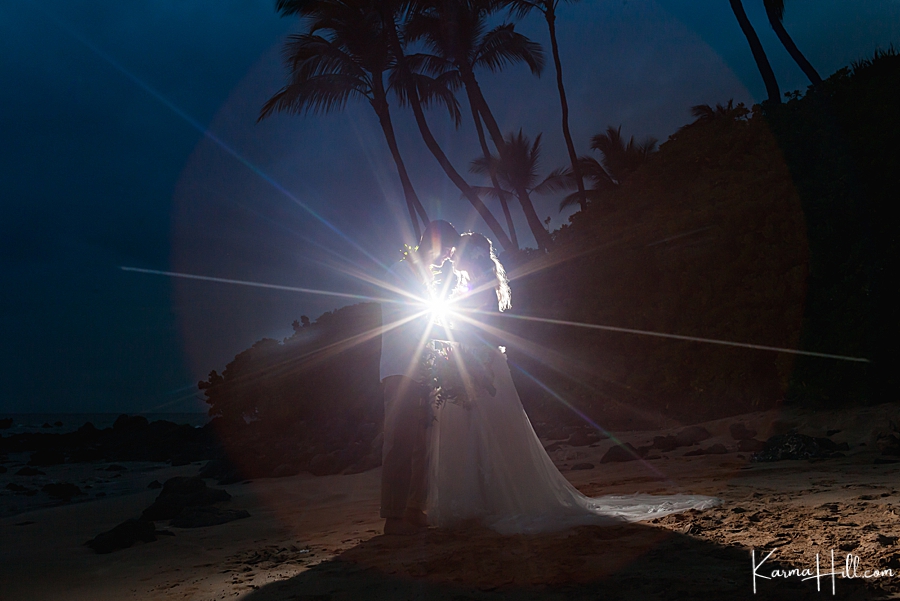 spectacular backlighting on maui beach wedding 