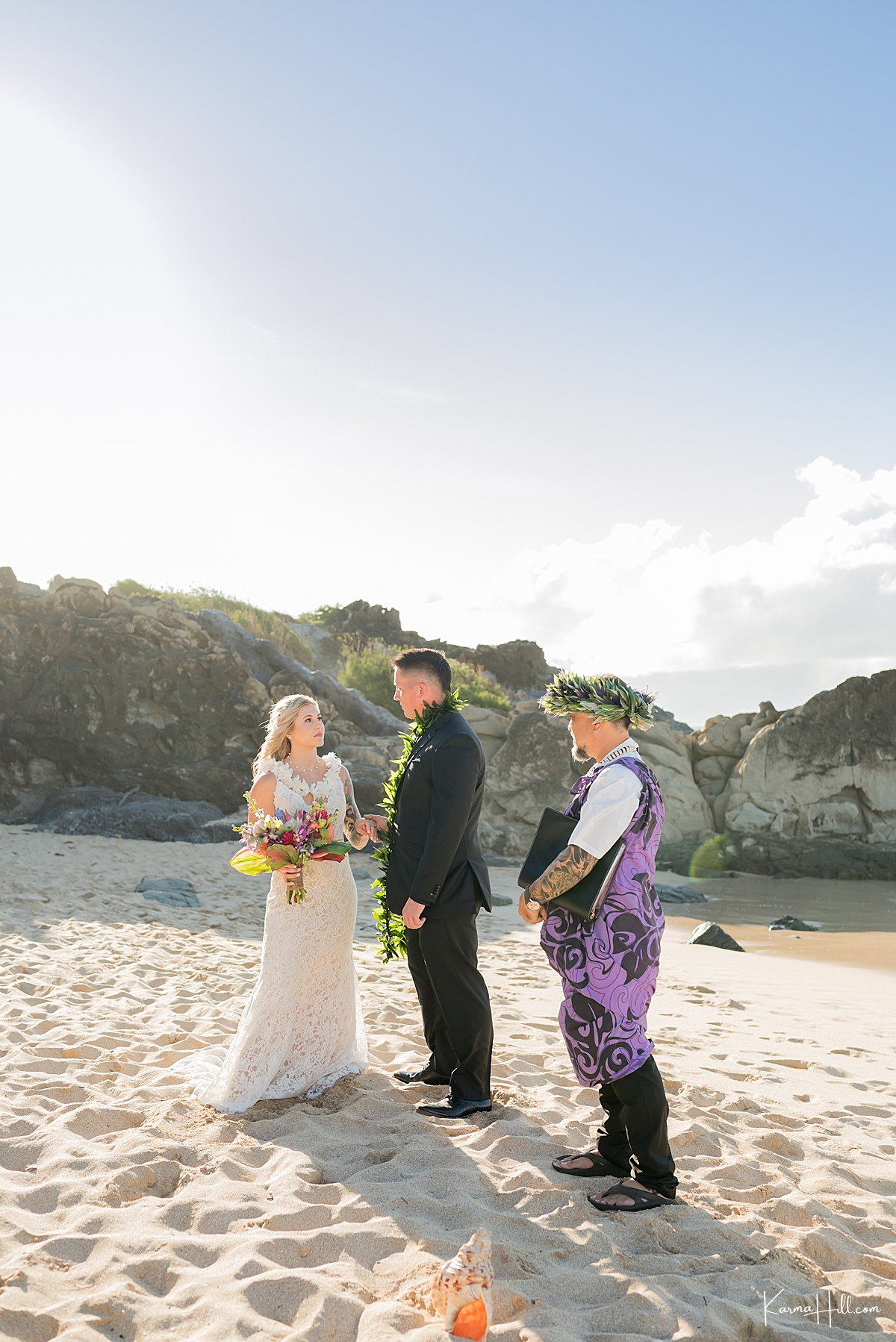 real vow exchange during a beach wedding in hawaii 