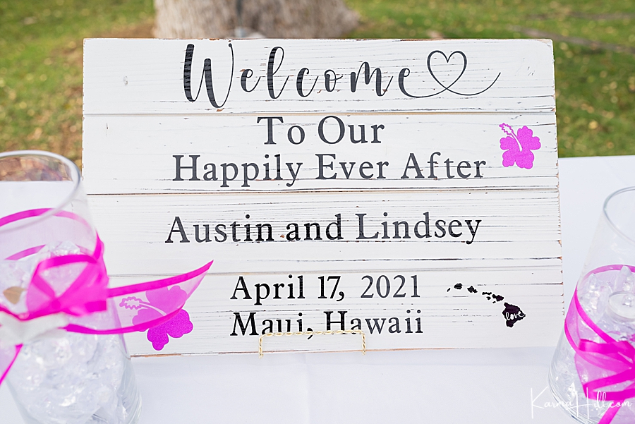 cute welcome sign for a maui wedding 