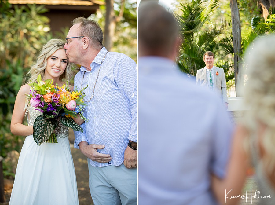 father walks bride down the aisle for her wedding in hawaii 