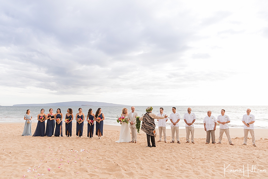 large wedding party on maui beach 