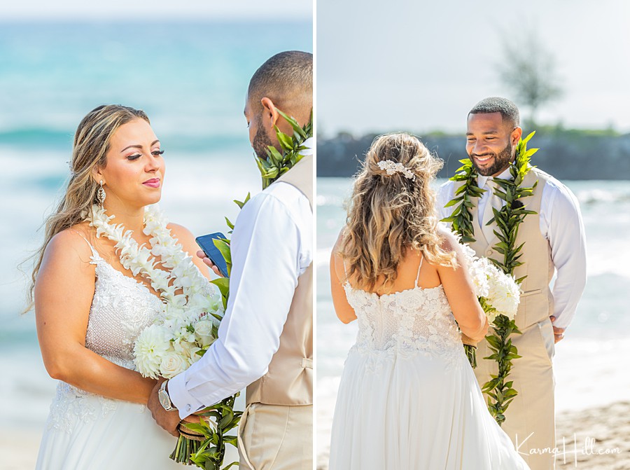 real couple exchange vows at beach wedding 