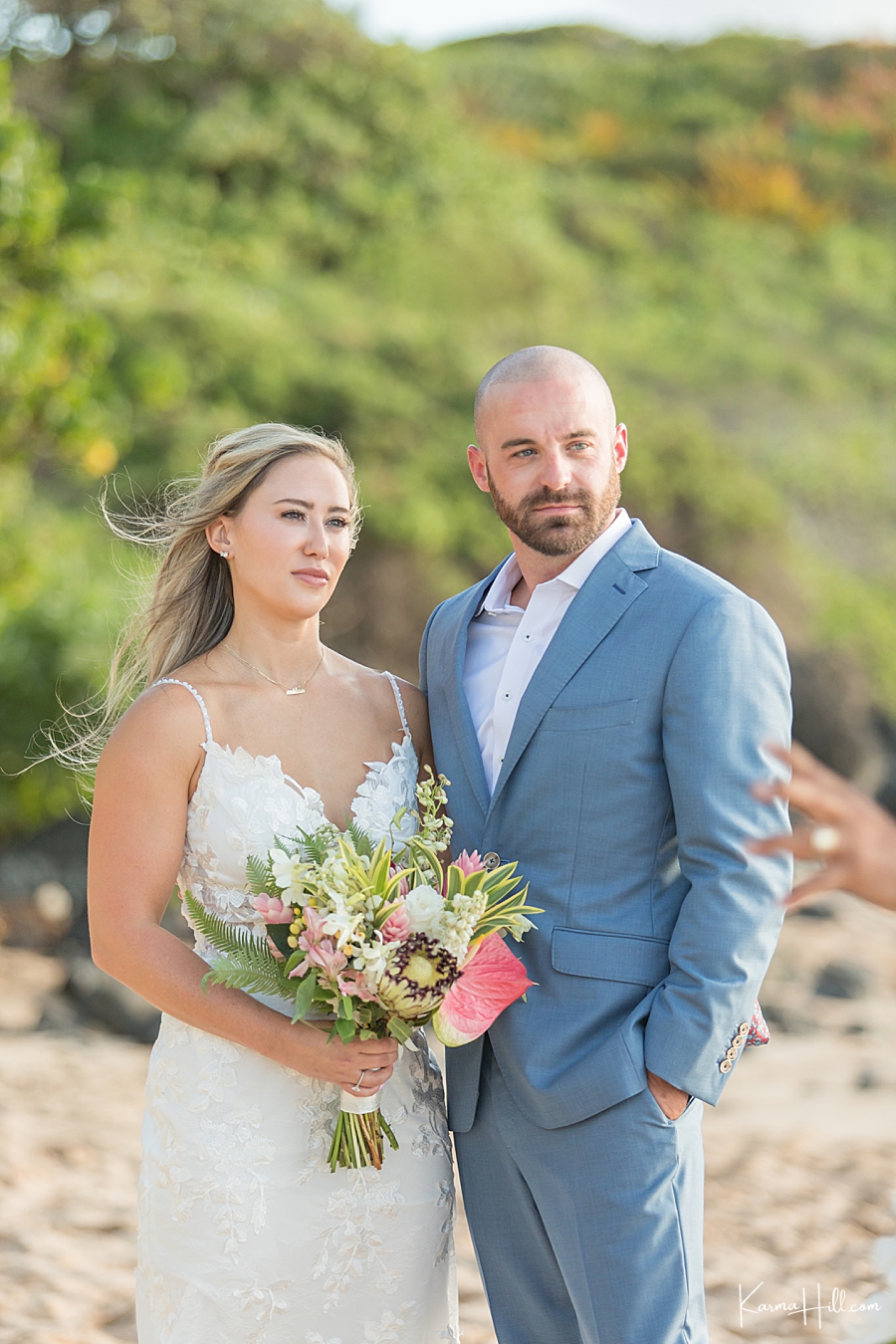 bride and groom at Maui beach elopement
