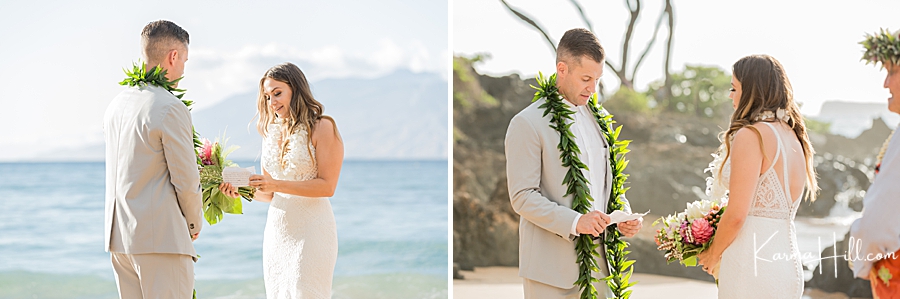 bride and groom exchanging vows at hawaii wedding