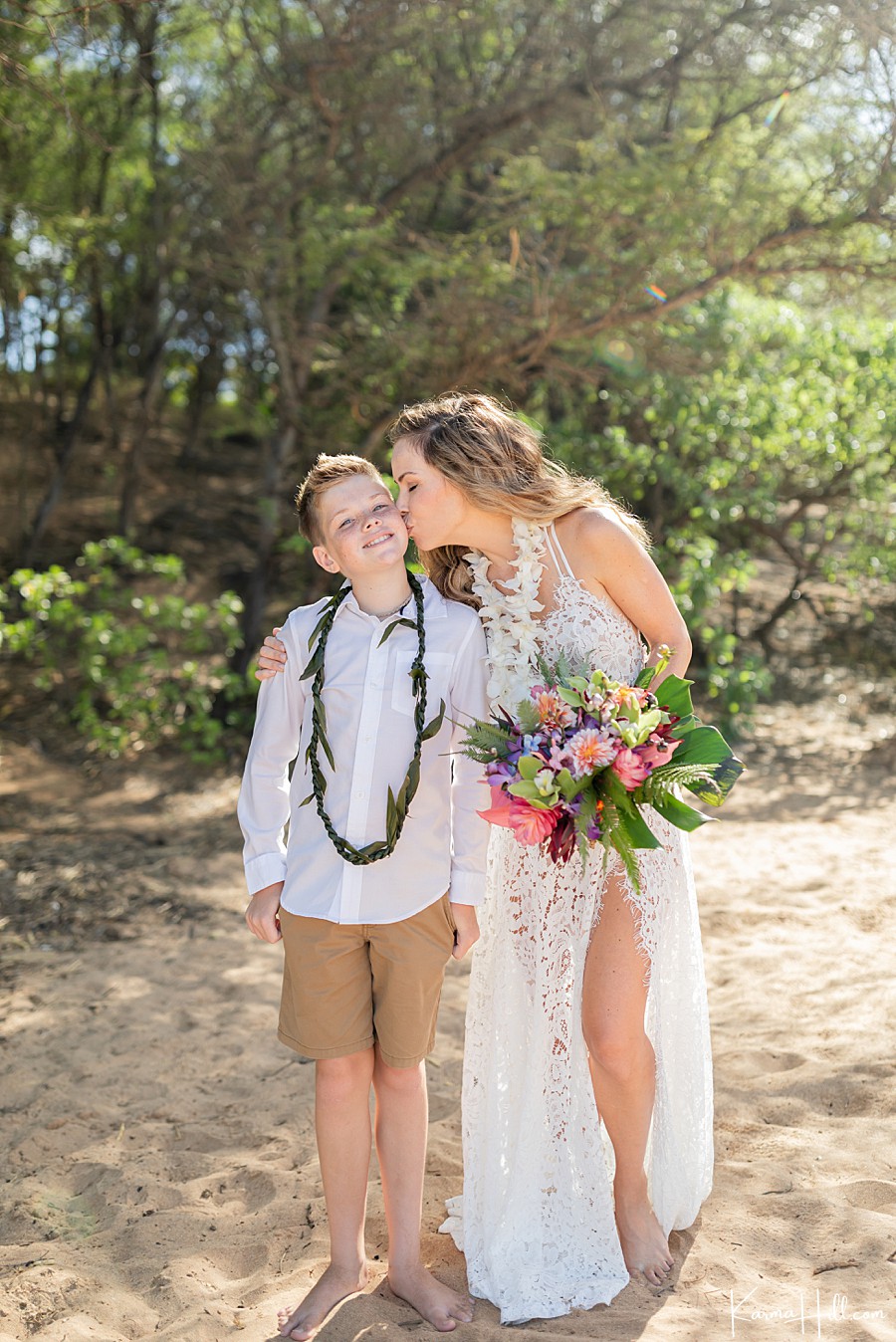 mother and son at maui vow renewal