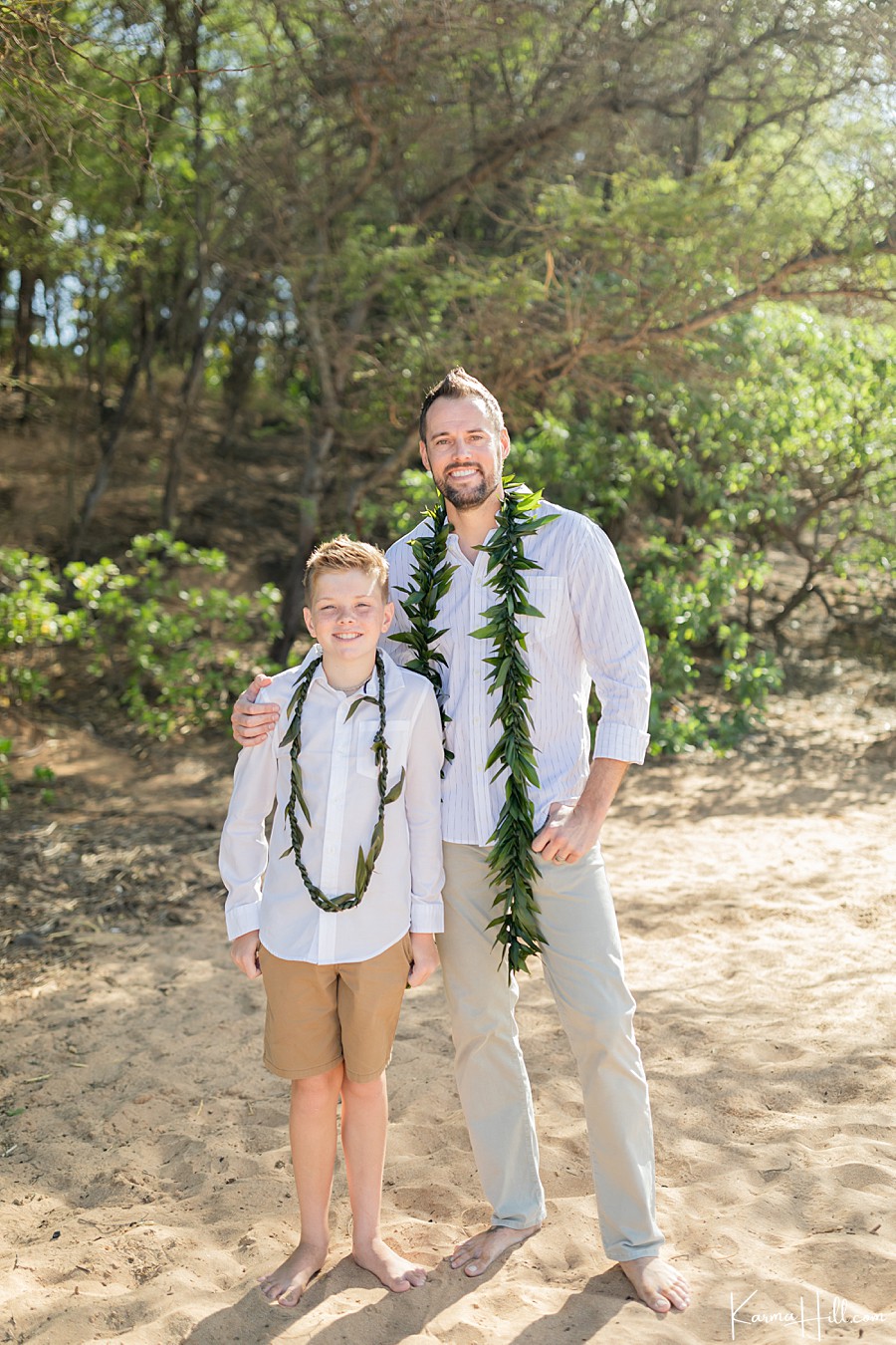 father and son at maui beach ceremony