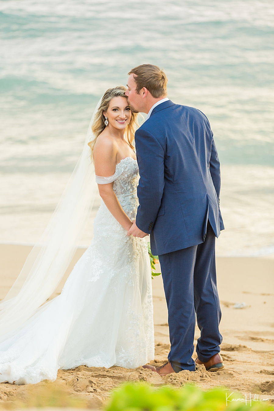 bride and groom at Maui beach wedding