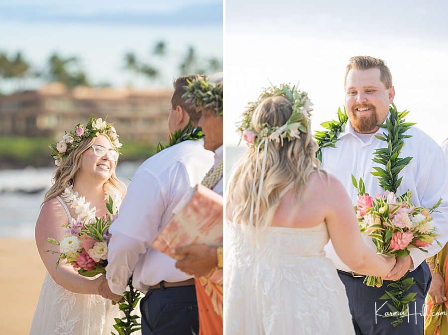 bride and groom at Maui beach wedding