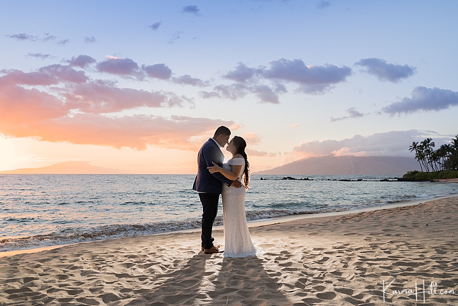 Maui wedding bride groom sunset pictures