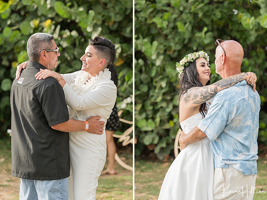 brides dancing with fathers at hawaii wedding