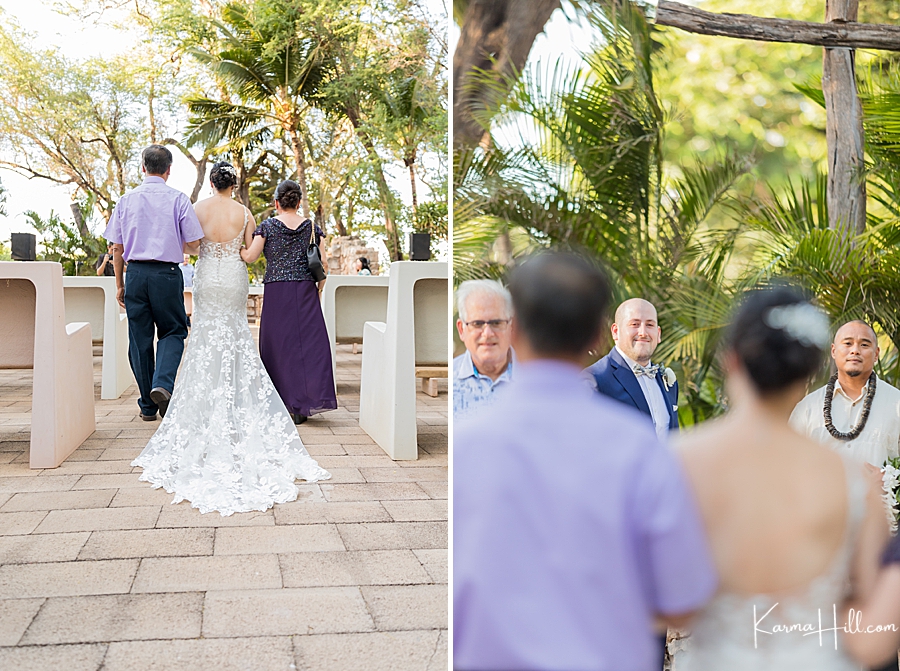 bride and groom first looks at hawaii wedding