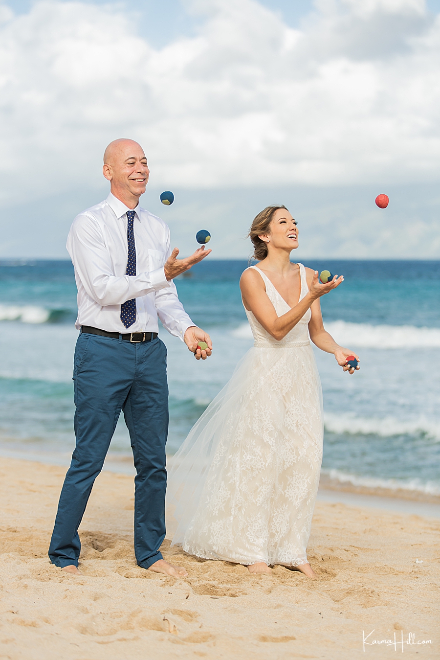 fun bride and groom beach pose ideas