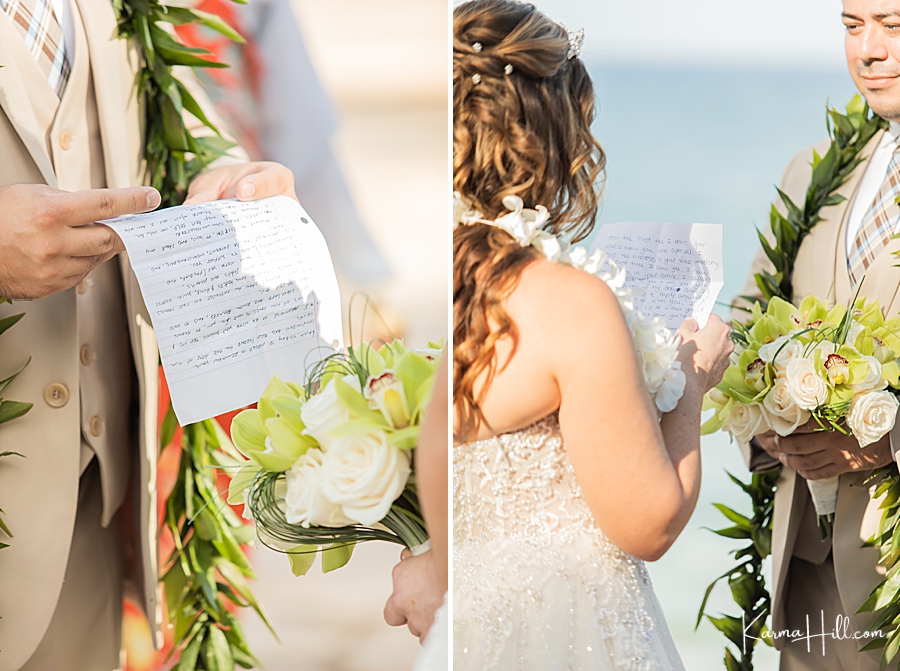 bride and groom exchange vows at hawaii wedding