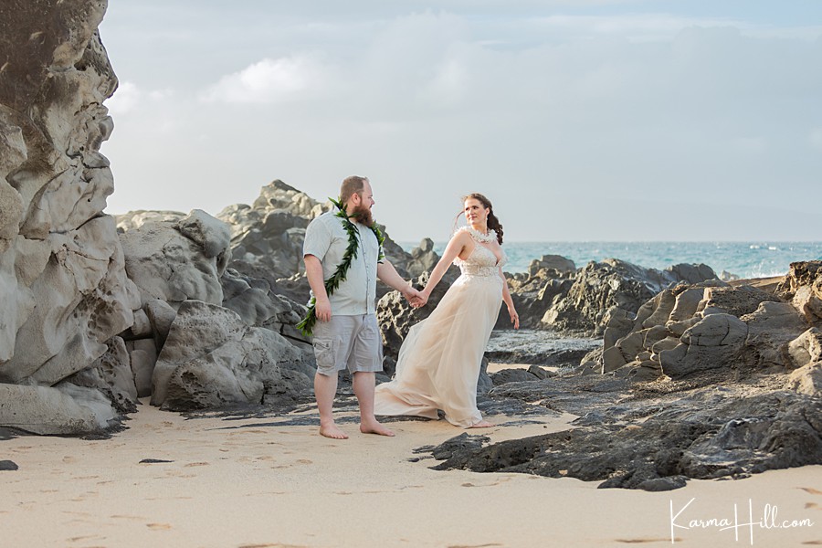 bride and groom at ironwoods beach wedding