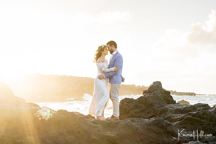 bride and groom beach sunset photography