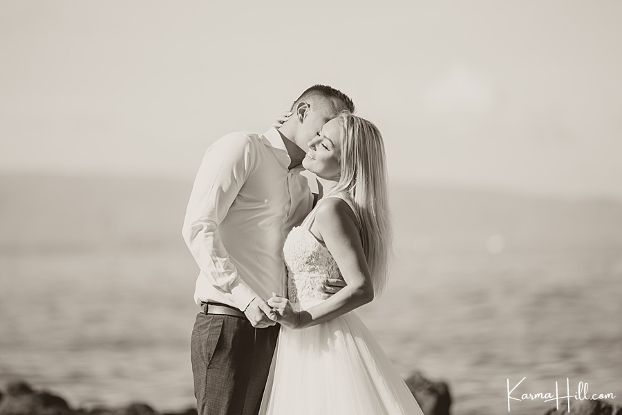 bride and groom at maui beach elopement