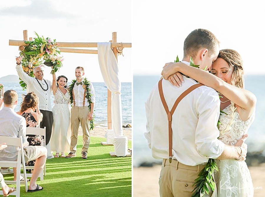 bride and groom at maui five palms wedding