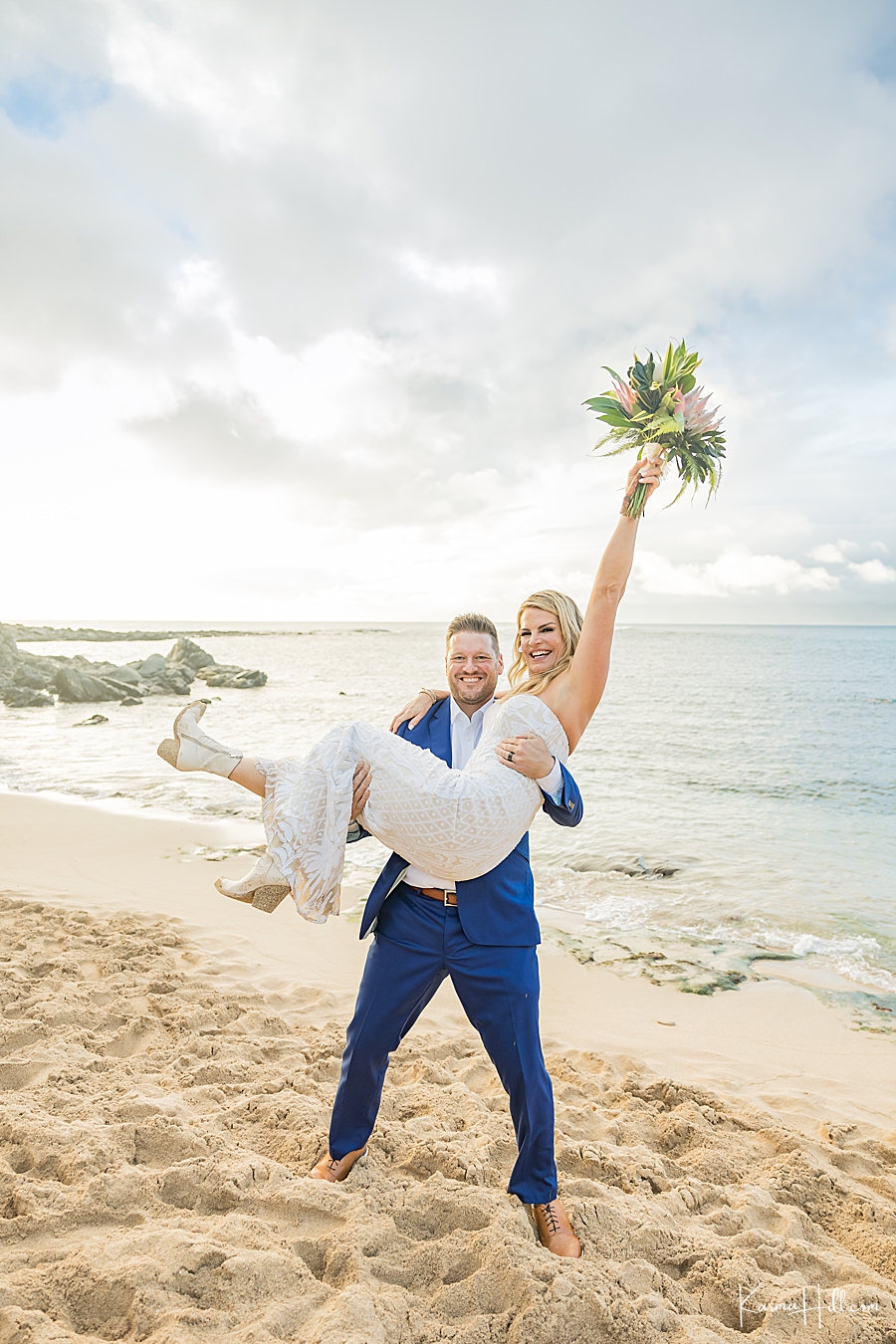 sunset wedding beach portraits in hawaii