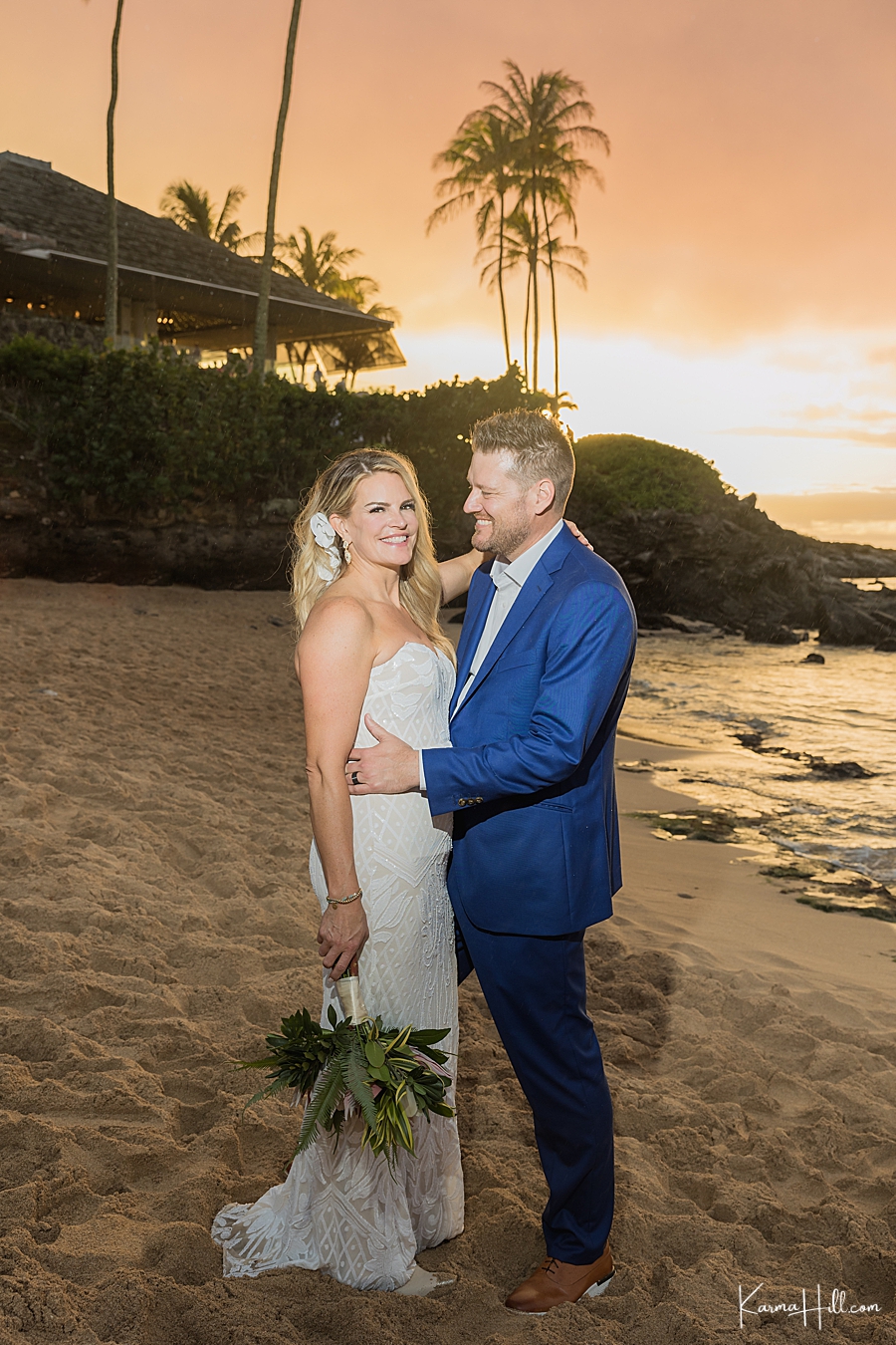 sunset wedding portraits in hawaii