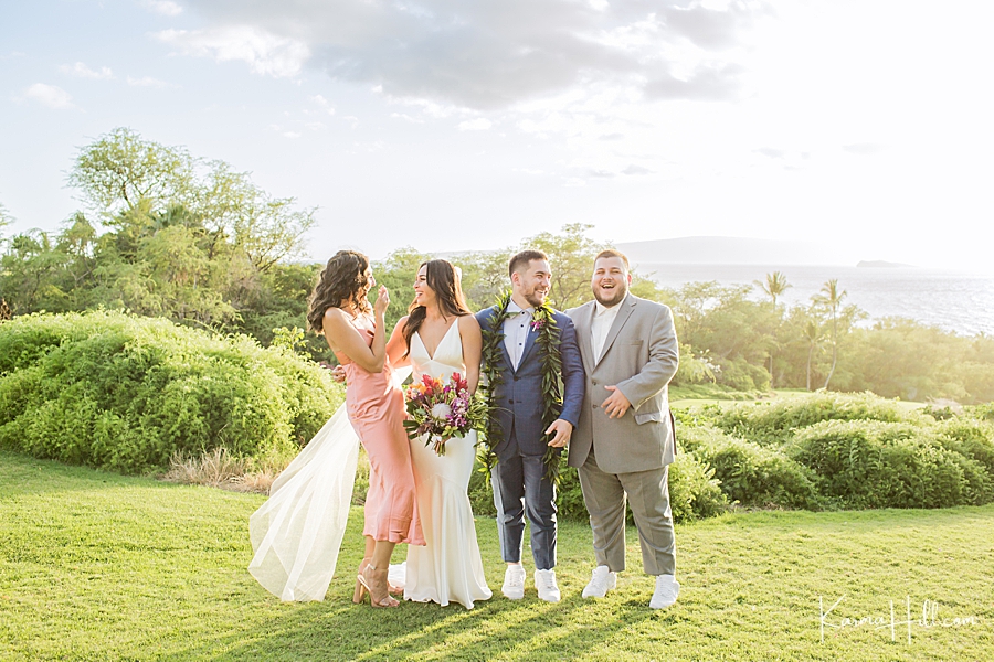 bride and groom with MOH and BM hawaii