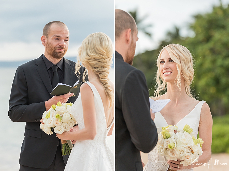 bride and groom at maui elopement wedding