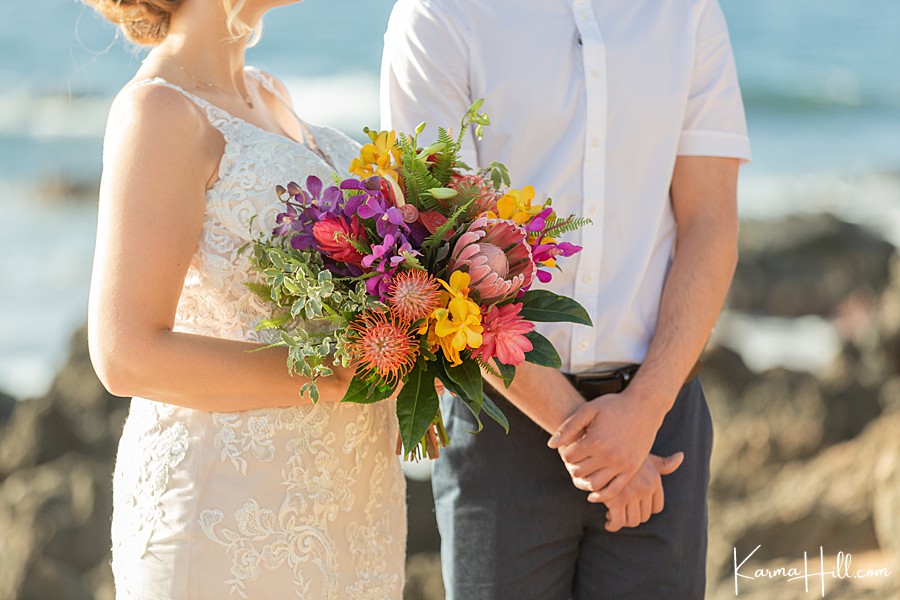 vibrant rustic hawaiian bouquet by dellables