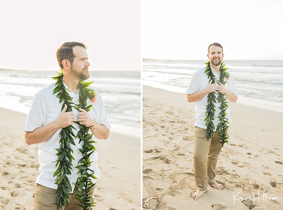 groom looks for beach wedding in hawaii